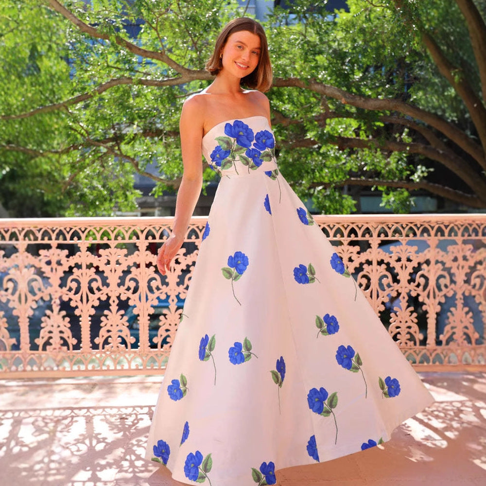 Damen Maxikleid Ohne Träger Floralmuster Eveloria