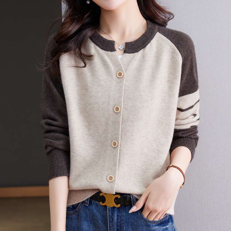 Damen Cardigan Farbkontrast Knopfdetails Eveloria