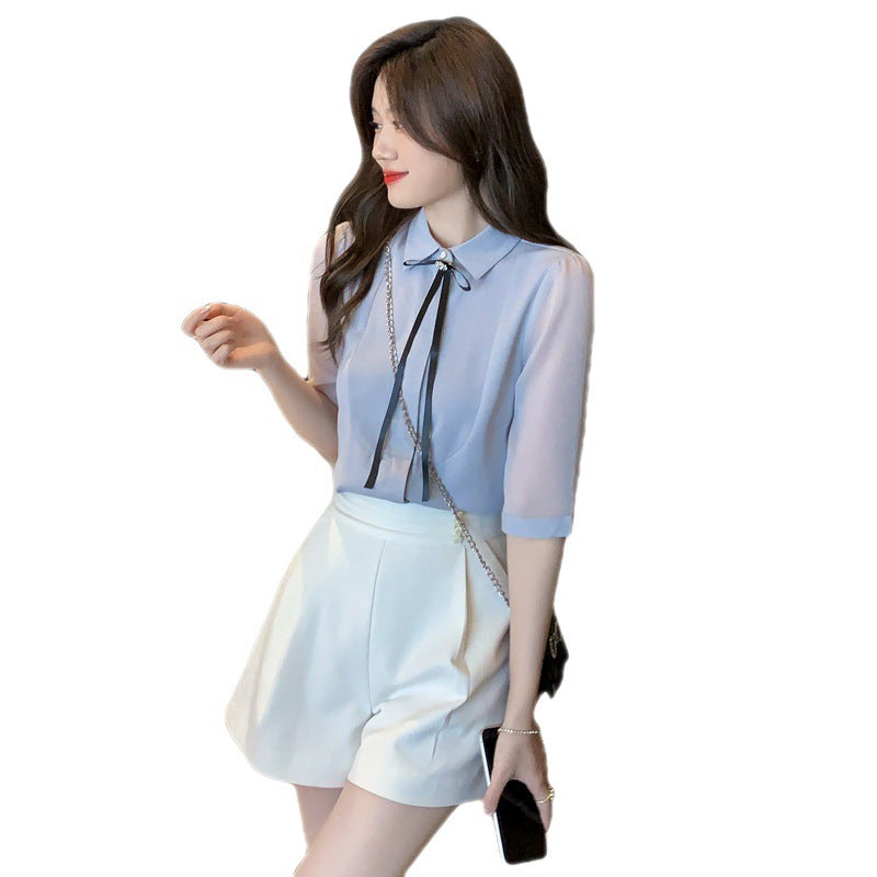 Damen Bluse Dekorativer Kragen Transparente Ärmel Eveloria
