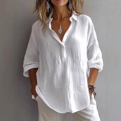 Damen Bluse mit Knöpfen Lockere Passform Weiß Eveloria