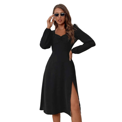 Damen Midikleid Raffung Seitenschlitz Eveloria
