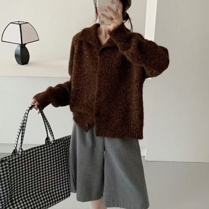 Damen Strickjacke Kuschelig Lässiger Schnitt Beige