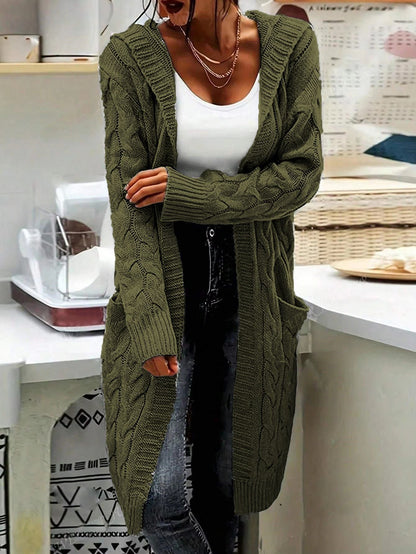 Damen Grosstrick Cardigan mit Kabelmuster und Taschen