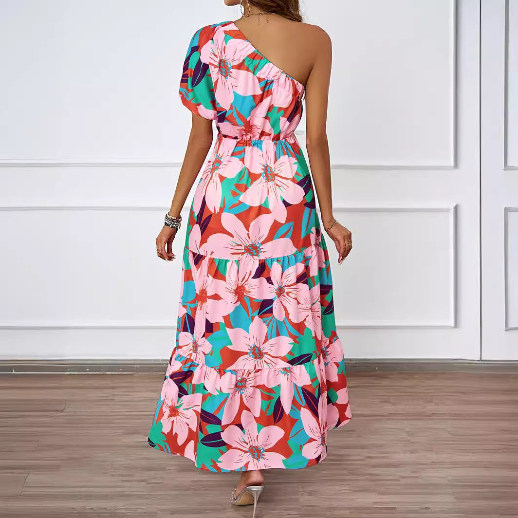 Damen Maxikleid Asymmetrisch Floralmuster Sommerkleid