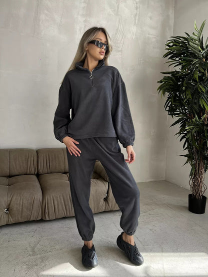 Damen Sportset Sweatshirt Jogginghose Tunnelzug Grau Eveloria