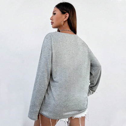 Damen Langarmshirt V-Ausschnitt Figurbetonter Stoff Eveloria