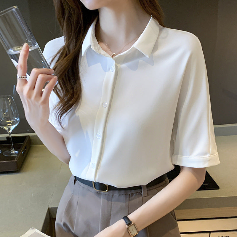 Damen Bluse Kurzarm Stehkragen Elegantes Design