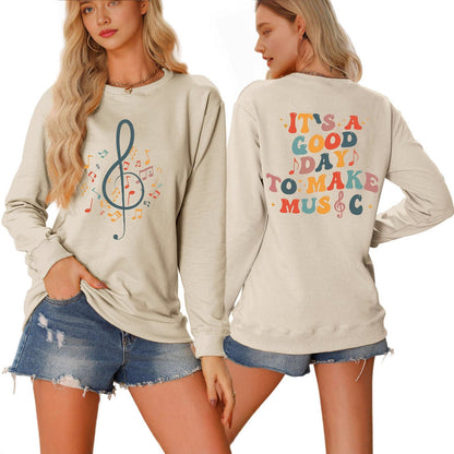 Damen Sweatshirt Musikalisches Motiv Kreativer Schriftzug Grau