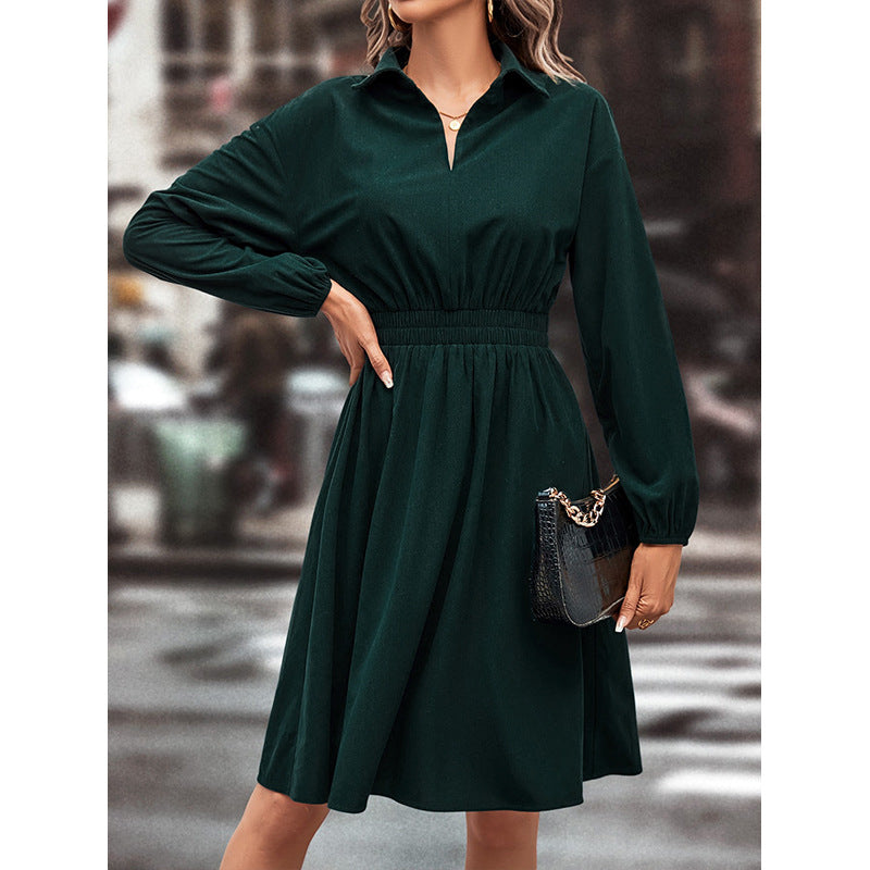 Damen Midi-Kleid Taillengummi Puffärmel Eveloria