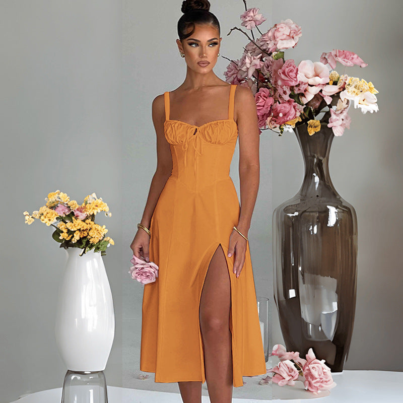 Damen Midi-Kleid V-Ausschnitt Taillenbetonung Eveloria
