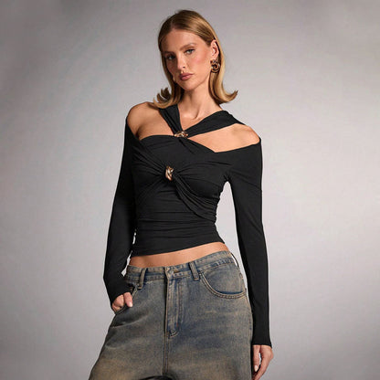 Damen Oberteil Asymmetrischer Schnitt Knoten-Detail Eveloria