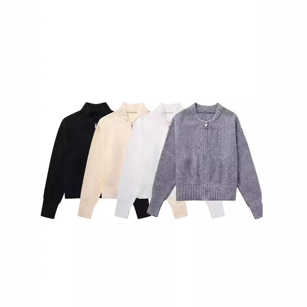 Damen Strickjacke Voluminöse Ärmel Reißverschluss Eveloria