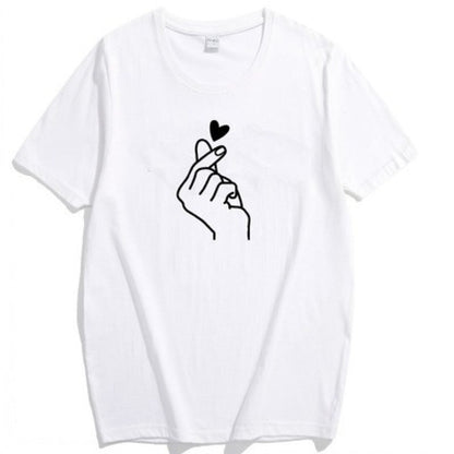 Damen T-Shirt Herzmotiv Locker Passform Weiß