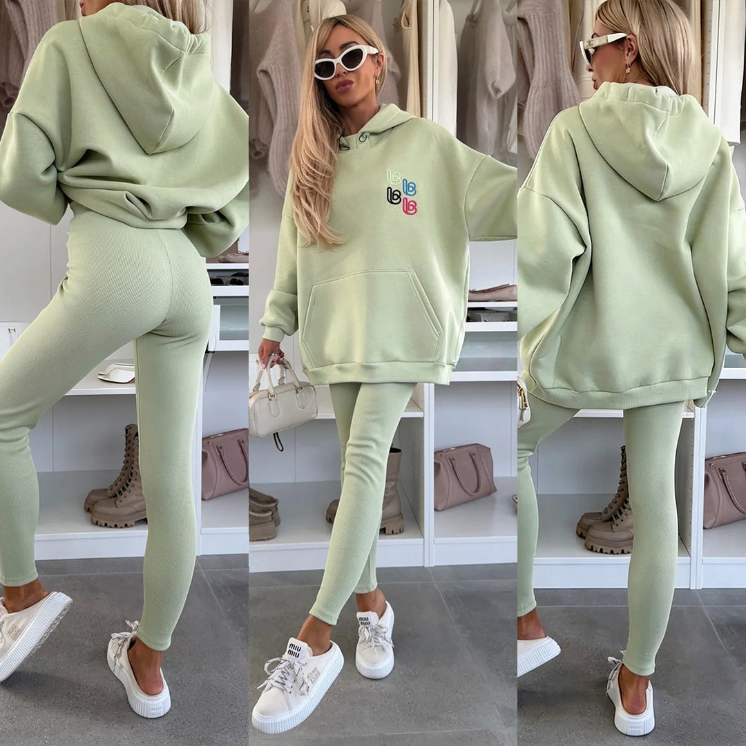 Damen Oversized Hoodie mit Logo und Leggings Bunt