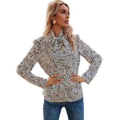 Damen Bluse Leopardenmuster Rüschendetails Elegantes Design