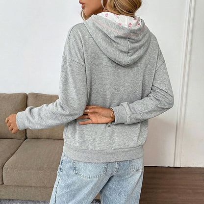 Damen Kapuzenpullover Spitze Taschen Beige