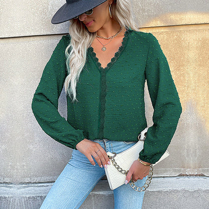 Damen Bluse Spitzenbesatz Puffärmel Elegant Weiße Bluse