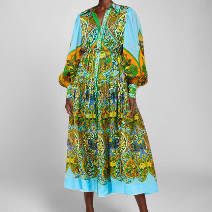 Damen Longshirt-Kleid Voluminöse Ärmel Paisley-Muster Eveloria