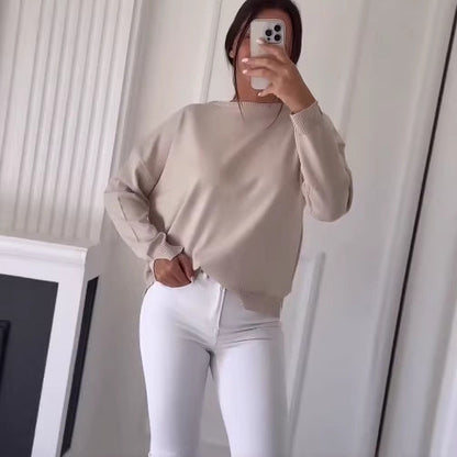 Damen Oversized Pullover Asymmetrisch Knopfdetails Beige