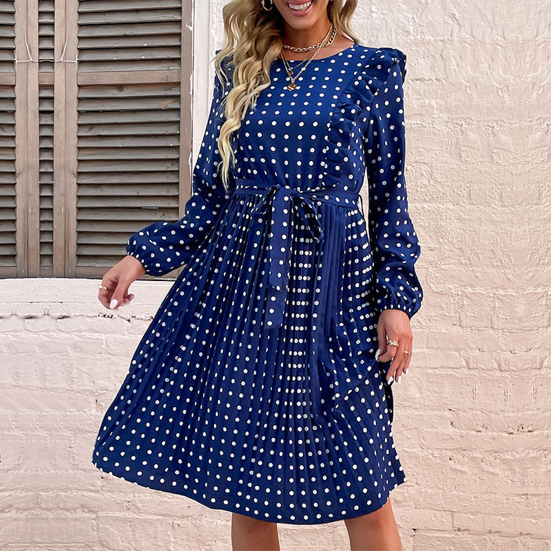 Damen Freizeitkleid mit Punkten und Taillengürtel