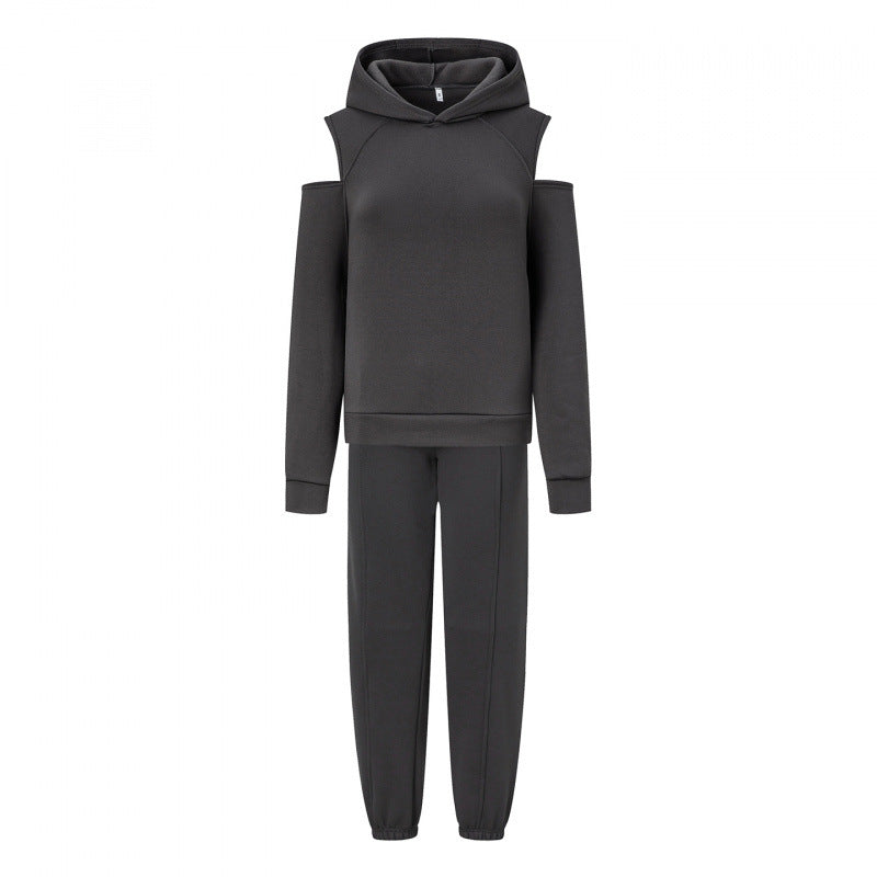 Damen Sportliches Sweatset Tiefes Raglanärmel Grau