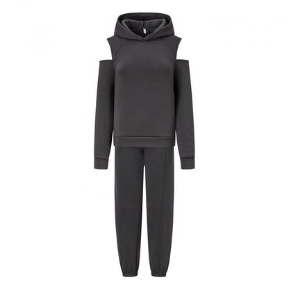 Damen Sportliches Sweatset Tiefes Raglanärmel Grau