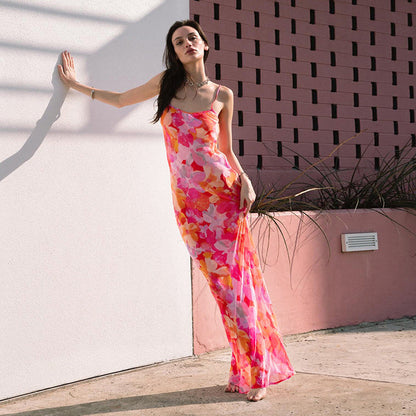 Damen Maxikleid Floral-Muster Spaghettiträger Fließend Eveloria - Eveloria