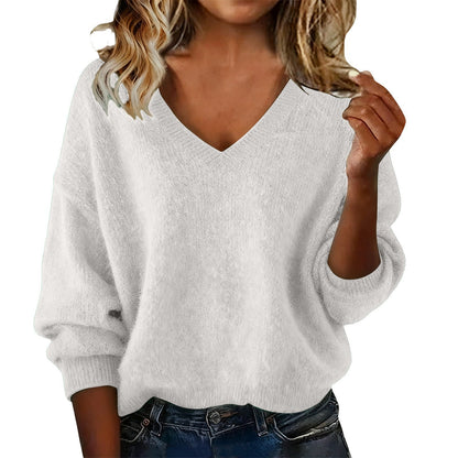 Damen Pullover V-Ausschnitt Weiches Fluff-Material Oversized - Eveloria