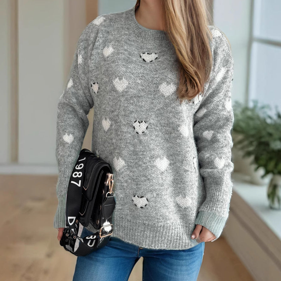 Damen Pullover Weich Herzdesign