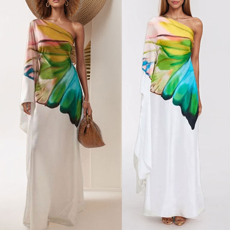 Damen Maxikleid Asymmetrisch Farbverlauf