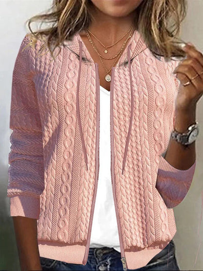 Damen Strickjacke Kapuze Strukturiertes Muster Eveloria