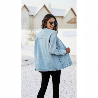 Damen Oversized Denimjacke Lässig Blau Eveloria