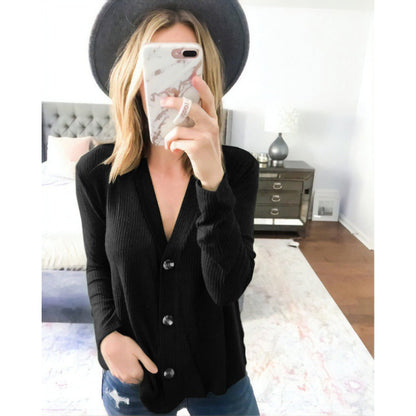 Damen Langarmshirt Dekorativer Knopf Detail Baumwolle Weiß