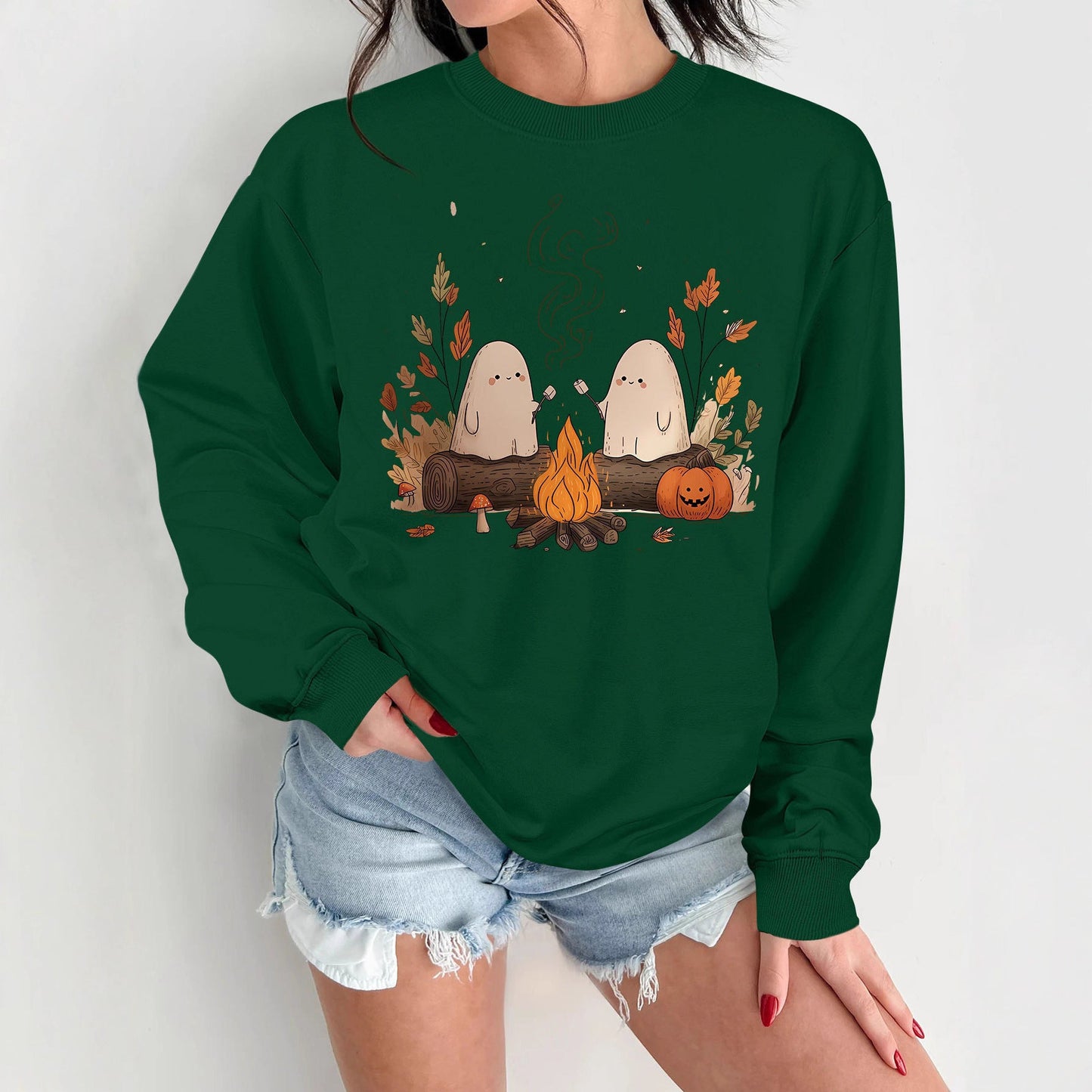 Damen Sweatshirt Verspielt Grusel Motiv Bequem Eveloria