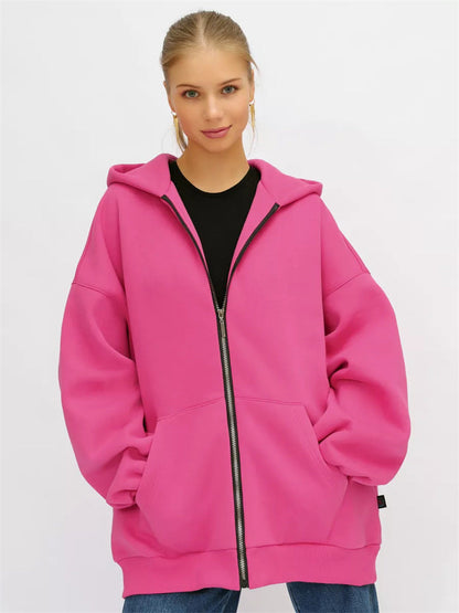 Damen Oversized Kapuzenjacke Hoch Bündchen Reißverschluss Eveloria