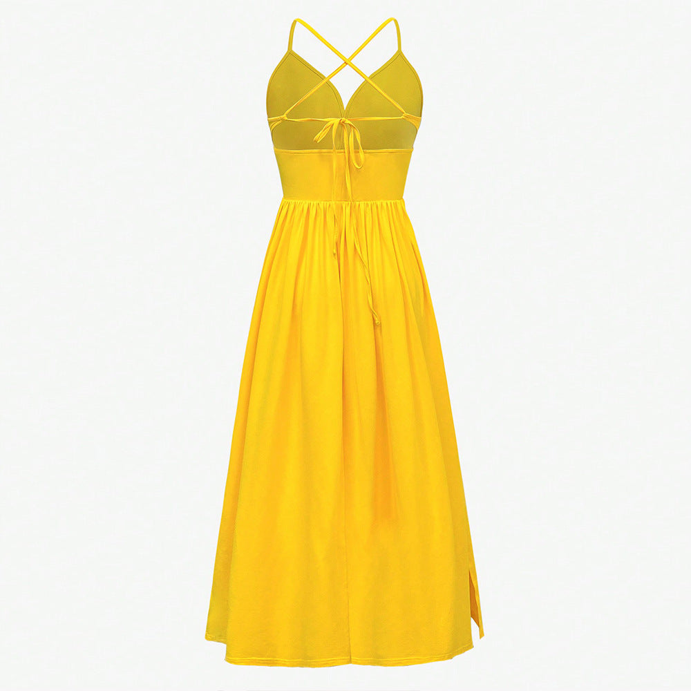 Damen Maxikleid V-Ausschnitt Seitenschlitz Eveloria