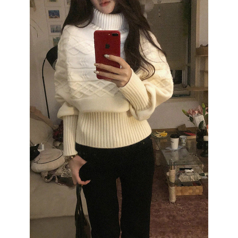 Damen Oversized Strickpullover Hohler Kragen Strukturiert Eveloria