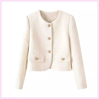 Damen Kurzjacke Tweed-Stil Goldknöpfe Eveloria