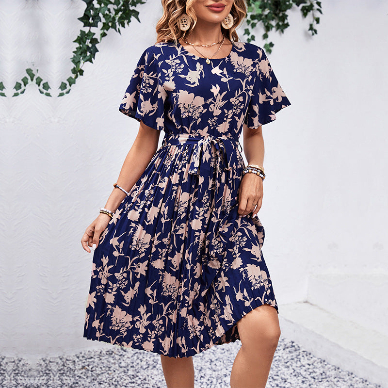 Damen Midi-Kleid Floralmuster Tailliert