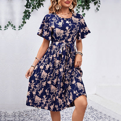 Damen Midi-Kleid Floralmuster Tailliert