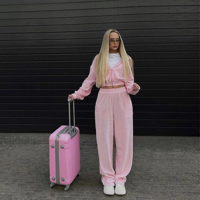 Damen Velours Freizeit-Set mit Kapuze Elastisch Anthrazit