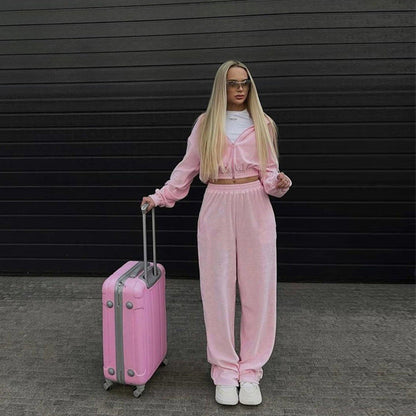 Damen Velours Freizeit-Set mit Kapuze Elastisch Anthrazit