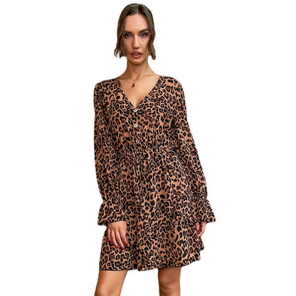 Damen Wickelkleid Tiermuster Elastischer Taillengürtel Eveloria