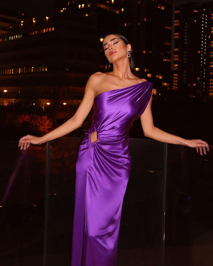 Damen Abendkleid Asymmetrischer Schnitt Schimmer Effekt
