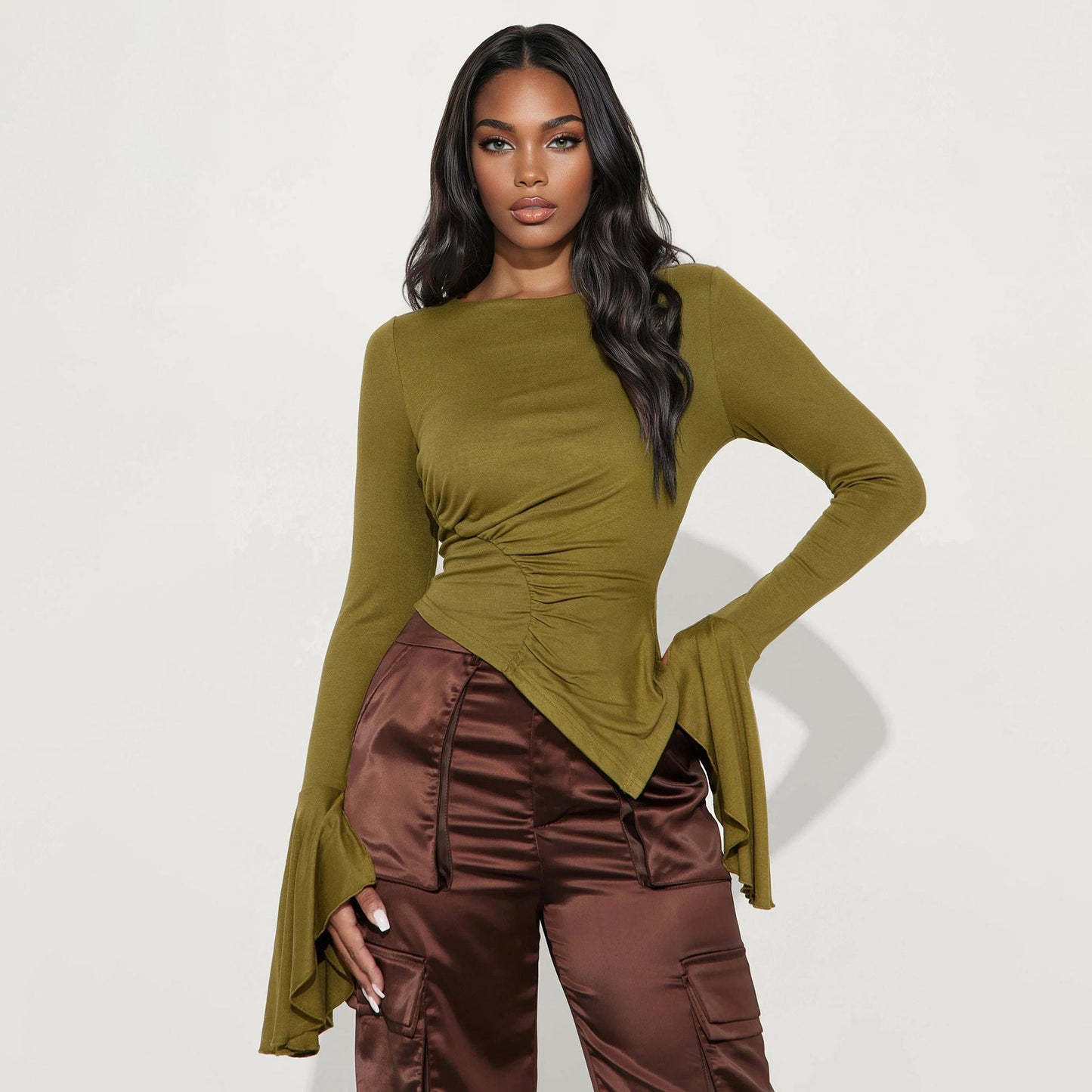 Damen Asymmetrisches Shirt mit Volants