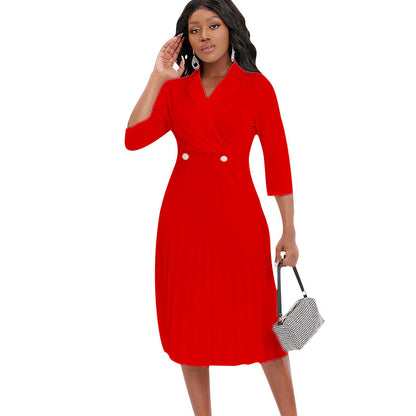 Damen Midi-Kleid Strukturiertes Oberteil Klassisches Revers Eveloria