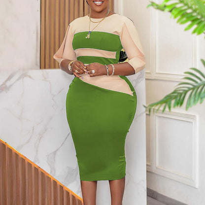 Damen Midi-Kleid Asymmetrisch ¾-Ärmel Elegantes Design