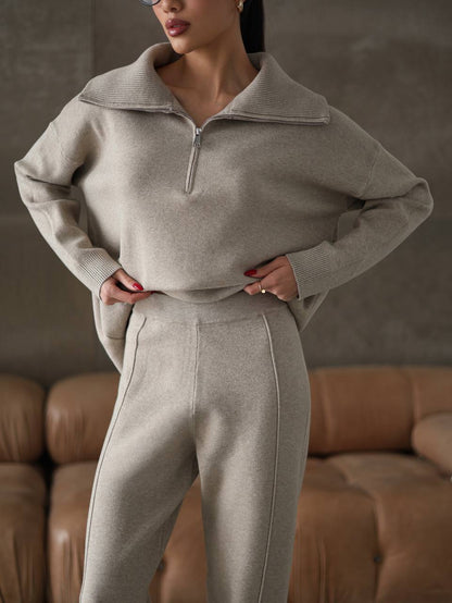 Damen Sweatshirt Jogginghose Set Hochkragen Reißverschluss Eveloria