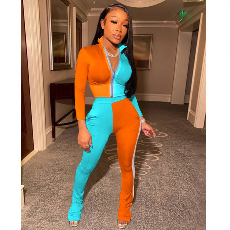 Damen Jumpsuit Hochkragen Elegant Seitenschlitze Eveloria