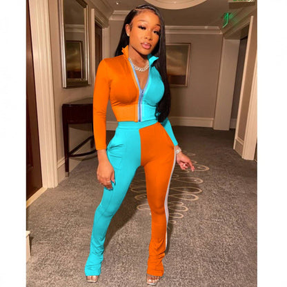 Damen Jumpsuit Hochkragen Elegant Seitenschlitze Eveloria